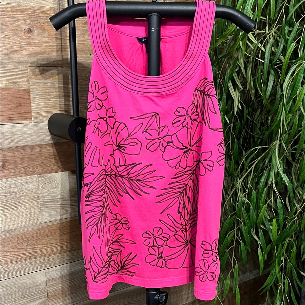 Tommy Hilfiger Pink Tank Top with Black Embroidered Flowers
